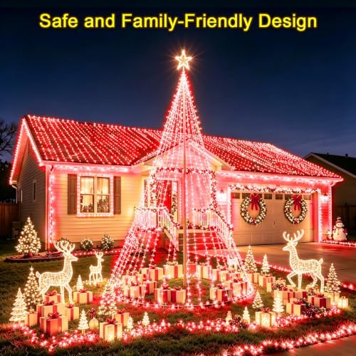 KNONEW 600ft 1500 LED String Lights Outdoor Christmas Lights 8 Modes & Timer Fairy Light Plug in Waterproof LED String Lights for Xmas Yard Tree Wedding Party Holiday Decorations (Red)