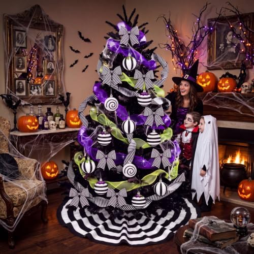22 Pcs Halloween Tree Skirt Black White Striped Ornament Nightmare Decor