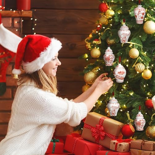 Peryiter 12 Pcs Red Ginger Jar Christmas Ornaments, Mini Hanging Decor