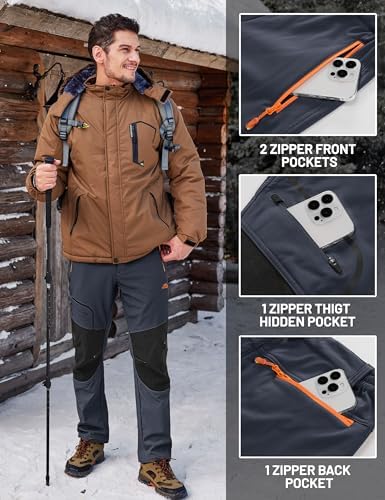 TACVASEN Men's Snow Ski Pants Winter Fleece Lined Water Resistant Insulated