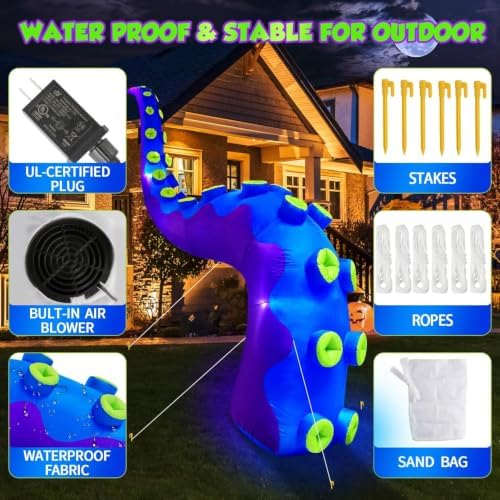 1PCS 16FT Giant Halloween Inflatables Octopus Tentacles, Huge Halloween Decorations Outdoor Build-in LED Lights Vivid Spooky Blow Up Yard Decoration Large Blowups Holiday Lawn Party Yard-Style A