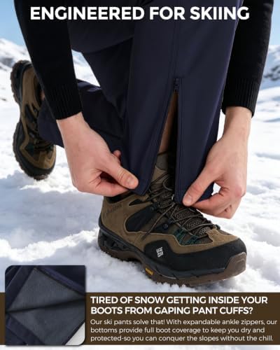 CNBQDD Men's Snow Ski Pants Waterproof Hiking Winter Fleece Lined Pants