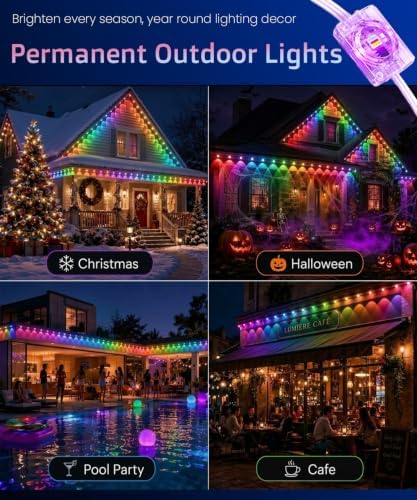 300ft Permanent Outdoor Lights for Christmas Outside House RGB+IC Smart LED