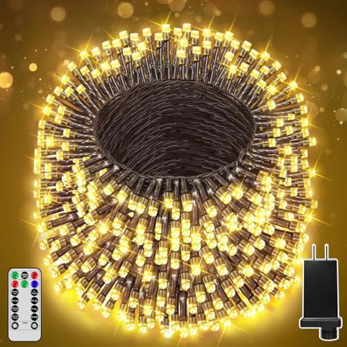 Christmas Lights Outdoor, Christmas Tree Lights Plug in, 8 Modes Twinkle String Light for Bedroom Wedding Party Ceiling Xmas Home Decorations 1200 LED(Warm White 394 FT)