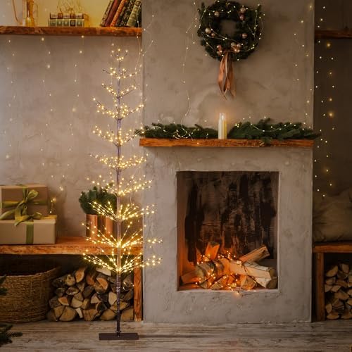 LIGHTSHARE 6FT 325L Lighted Starlit Tree, Warm White, for Home, Festival, Party, and Christmas Decoration, Indoor and Outdoor Use, Brown