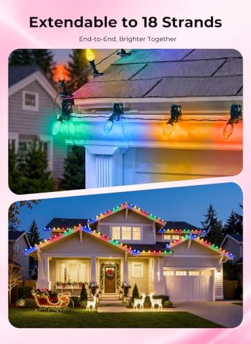 Brightown Christmas Lights Outdoor, 102FT 150LED C9 String Light with Clips