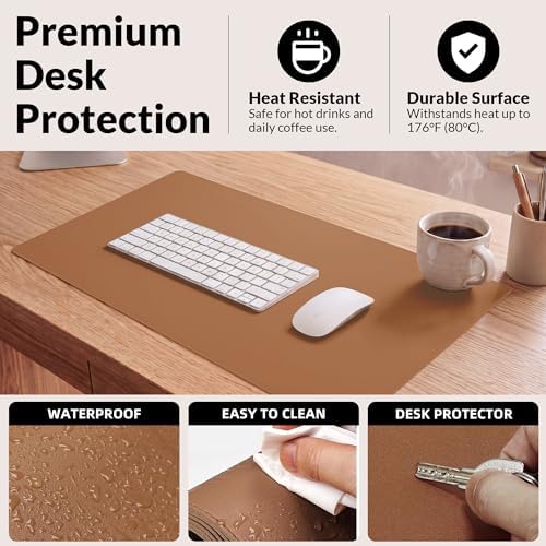 AFIING Leather Desk Mat 35.4" x 17", Brown