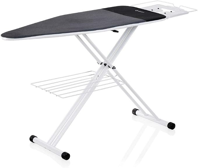 Reliable Ironing Board, Heat-Resistant Zone, Laundry Rack, 7 Step Height | Vera Foam Memory Foam Cover Pad, Tube Frame Construction, Ergonomic Iron Rest, XL Pressing Surface, Height Adjustable