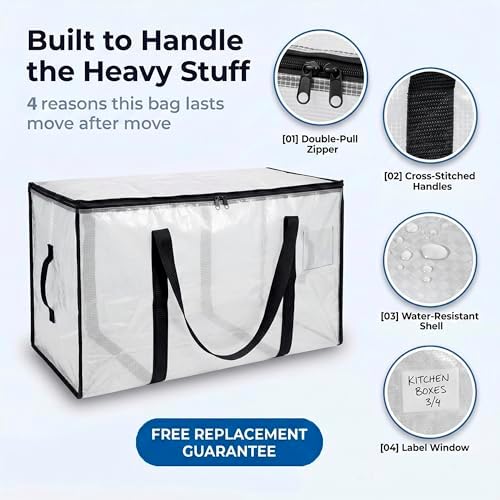 ClearSpace Heavy Duty Moving Bags or Storage Bins with Lids, Clear, 12 Pack