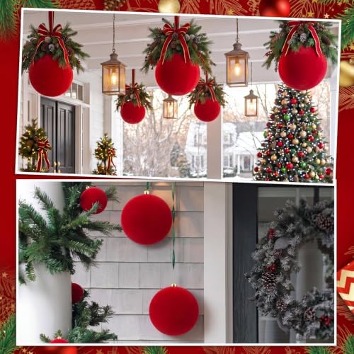 Threan 8 Inch Large Red Velvet Christmas Ball Ornaments for Christmas Tree