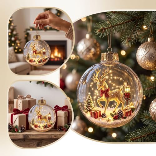 5PCS Glowing Christmas Ornaments - Mini Gold Light-Up Christmas Ball Ornaments - Christmas Tree Ornament with Warm LED Light for Tree Mantel, Holiday Scene Decoration & Gift