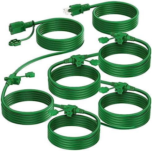 K KASONIC Outdoor Extension Cord 50 FT, Evenly Spaced 6 Outlets, Green