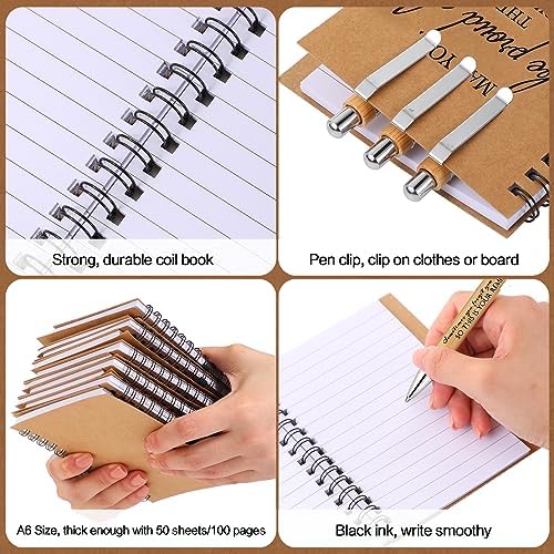 Honoson 10 Sets Inspirational Spiral Notebooks with Bamboo Pens