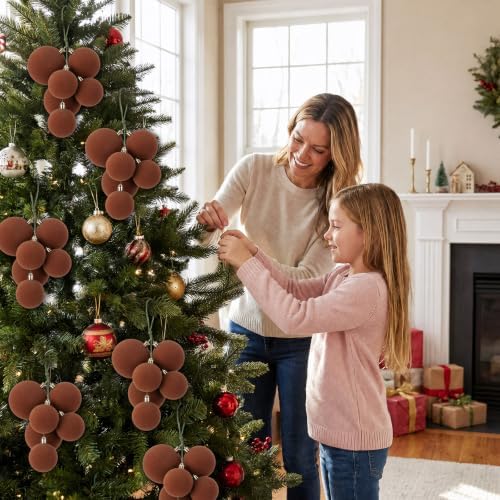 Roowest 4 Sets Large Brown Velvet Christmas Ball Clusters Ornaments Decor