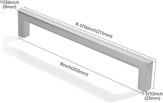 khtumeware 10 Pack 8 inch(203mm) Hole Center Brushed Nickel Cabinet Pulls Solid Heavy-Duty Square Cabinet Handles Drawer Pulls Kitchen Cabinet Hardware Kitchen Handle