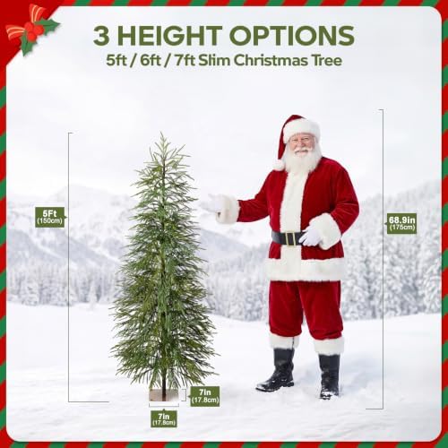 VeriNaTural Unlit Christmas Tree 5ft, Skinny Slim Pencil Xmas Tree