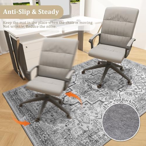 chakme Office Chair Mat for Hardwood Floor, 48"x36" Easy Glide Computer Desk Mat Protector for Rolling Chair Under Desk Rug Nonslip Backing, Machine Wash, (Boho)