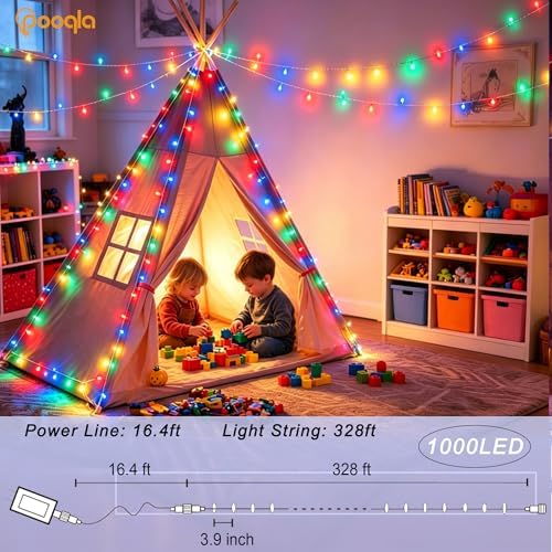 Pooqla 1000 LED Colorful Christmas Lights Outdoor String Lights, 328 ft