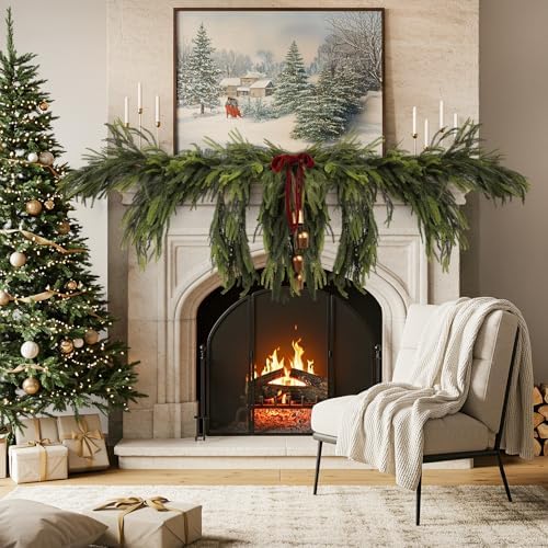 36Pcs Christmas Norfolk Pine Stems, Real Touch Branches, Greenery Picks