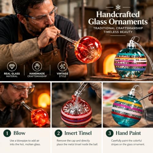 12 Pcs Vintage Glass Christmas Ornament Reflector Decor, Fashion