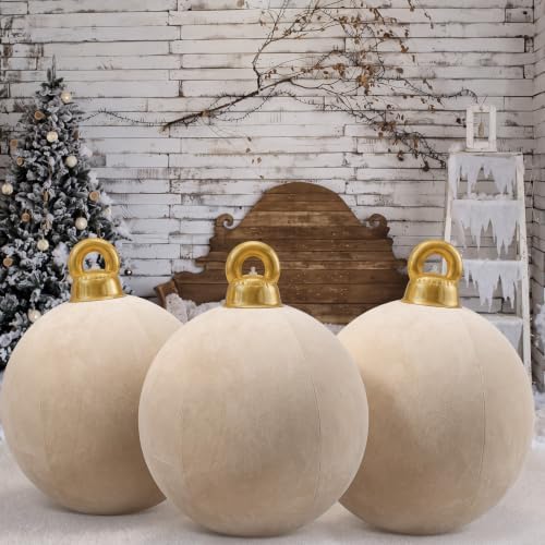 Jetec 3 Pcs 32 Inch Giant Velvet Christmas Inflatable Balls, Creamy White