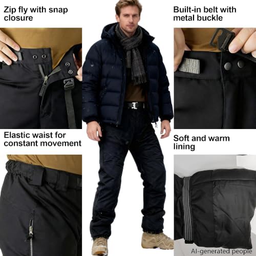 Men's Thermal Snow Pants Water Resistant Winter Cargo Pants