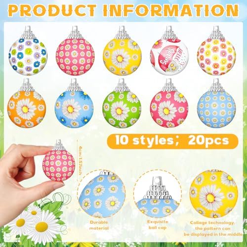 Outus 20 Pcs Spring Daisy Ornaments Balls for Tree Spring Daisy Decorations Summer Ornaments Farmhouse Flower Floral Hanging Decorations Summer Decor for Small Tree Home Party Craft Decor