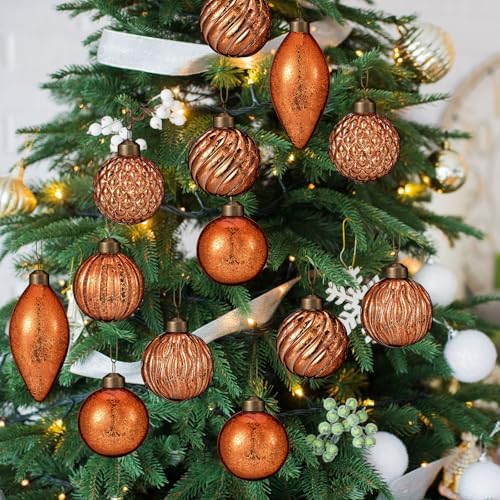 Syhood 18 Pcs Gold Copper Christmas Mercury Glass Balls Ornaments, 6 Styles