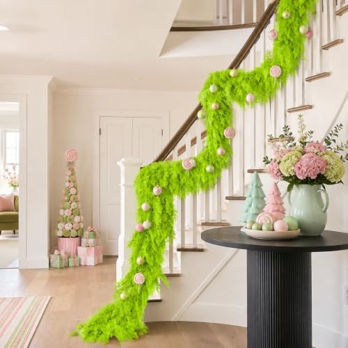 9Ft Christmas Cedar Garland, Lime Green Real Touch Christmas Decorations