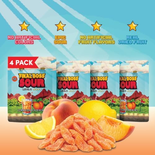 Final Boss Sour Fruit Candy, Lemon Iced Tea Peaches, Level 3 (4 Pack)