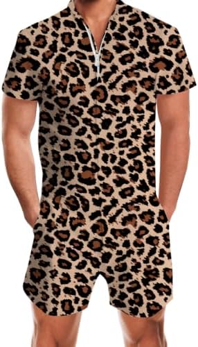 RAISEVERN Mens Romper Male Zipper Shorts Sleeve One Piece Bro Outfits
