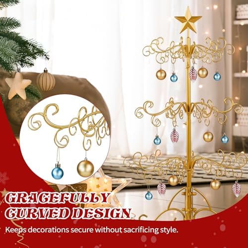 3ft Gold Wrought Iron Christmas Tree with Star Top, Metal Ornament Display Stand for Holiday Decor, Indoor Outdoor Party Decoration Tree