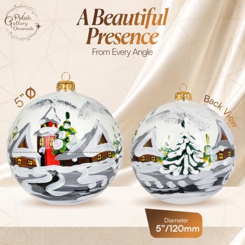 Polish Hand Blown Glass Christmas Ornaments Ball, First Snow White 5 in
