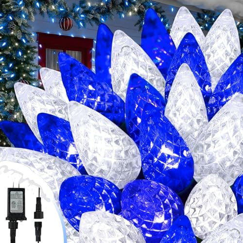 Upgraded 250 LED C6 Connectable Christmas String Lights Blue and White, 82FT Waterproof Christmas Twinkle Light Outdoor, Plug in Fairy Lights Indoor with 13 Modes & Timer for Christmas Decorations
