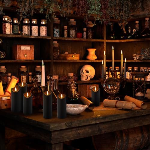 YOROXRG 24 Pack Halloween Decoration Flickering Flameless Candles, Battery Operated LED Pillar Candles with Remote Control and Timer.for Home Decor (D2.2 xH 5" 6" 7" Black)