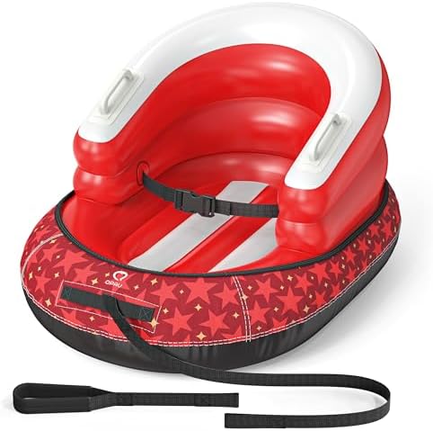 QPAU Snow Sled for Toddlers 1-3 with Canvas Cover, Inflatable Baby Sled with 3-Sided Protection, Tow Strap & Handles, Kids Snow Tube for Skiing & Sledding Outdoor Toys