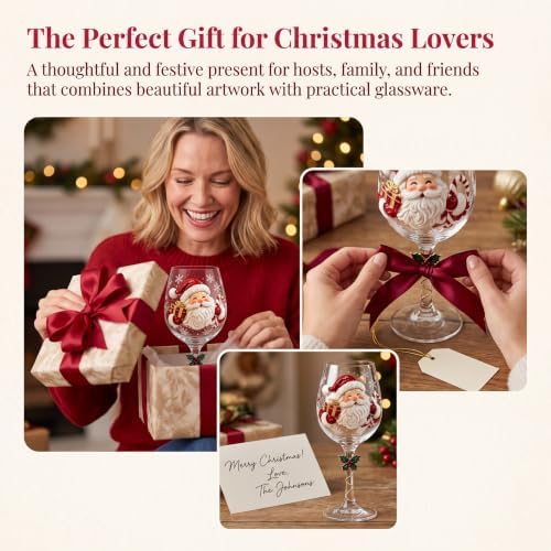 Christmas Wine Glass Collection Gift Box Set, Christmas Wine Glasses, Raised Holiday Goblet with Snowflake Decor, Festive Glassware, Wines & Cocktails, Holiday Party & Table Decor (glass)