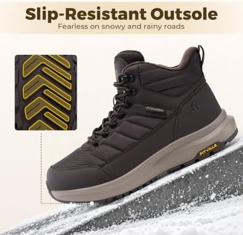 FitVille Men's Winter Boots Extra Wide, Water Resistant with Side Zipper, Non-Slip Warm Insulated Snow Outdoor Boots, Easy On/Off Comfortable