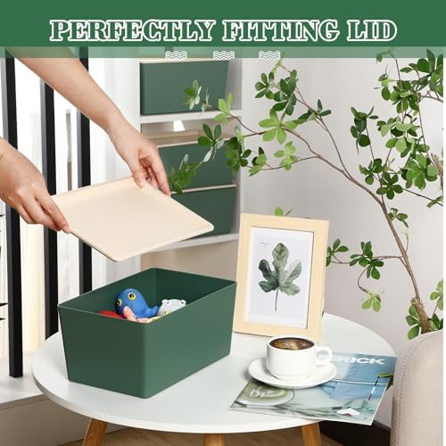 Menkxi 4 Pcs Storage Bins with Lids, Green, Small