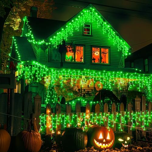 JMEXSUSS Green Icicle Halloween Lights Outdoor, 400 LED 38.8Ft