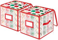 BlessedSeason Christmas Ornament Storage Box With Adjustable Dividers, Store up to 64 of 3-inch or 36 4-inch Christmas Ornaments, Xmas Ornaments Storage with Zippered Closure & Two Handles, 2 Pcs