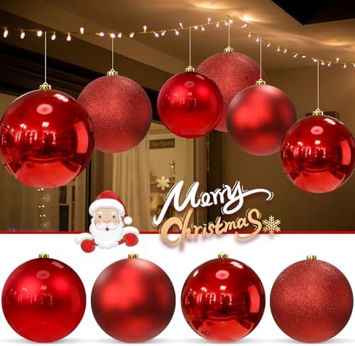 Silipull 8 Pack Extra Large Christmas Ornament Balls, 8in 6in, Smooth