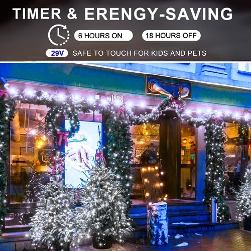 KNONEW 600ft 1500 LED String Lights Outdoor Christmas Lights 8 Modes & Timer Fairy Light Plug in Waterproof LED String Lights for Xmas Yard Tree Wedding Party Holiday Decorations (Cool White)