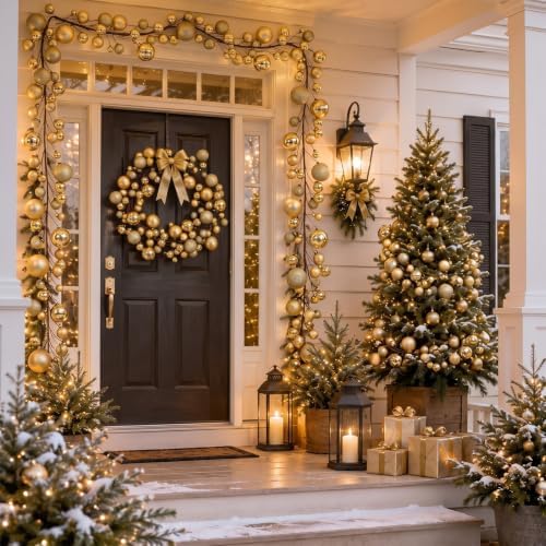 2 Pcs 6 ft Christmas Ball Ornament Garland, Mixed Gold