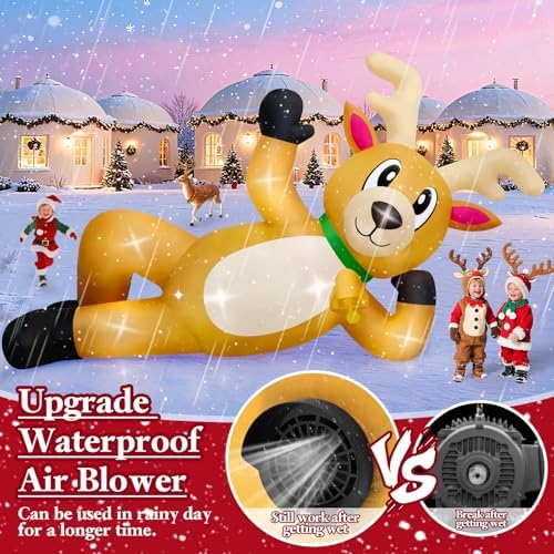Kalolary 10.5FT Long Christmas Inflatable Lying Reindeer Outdoor Decoration