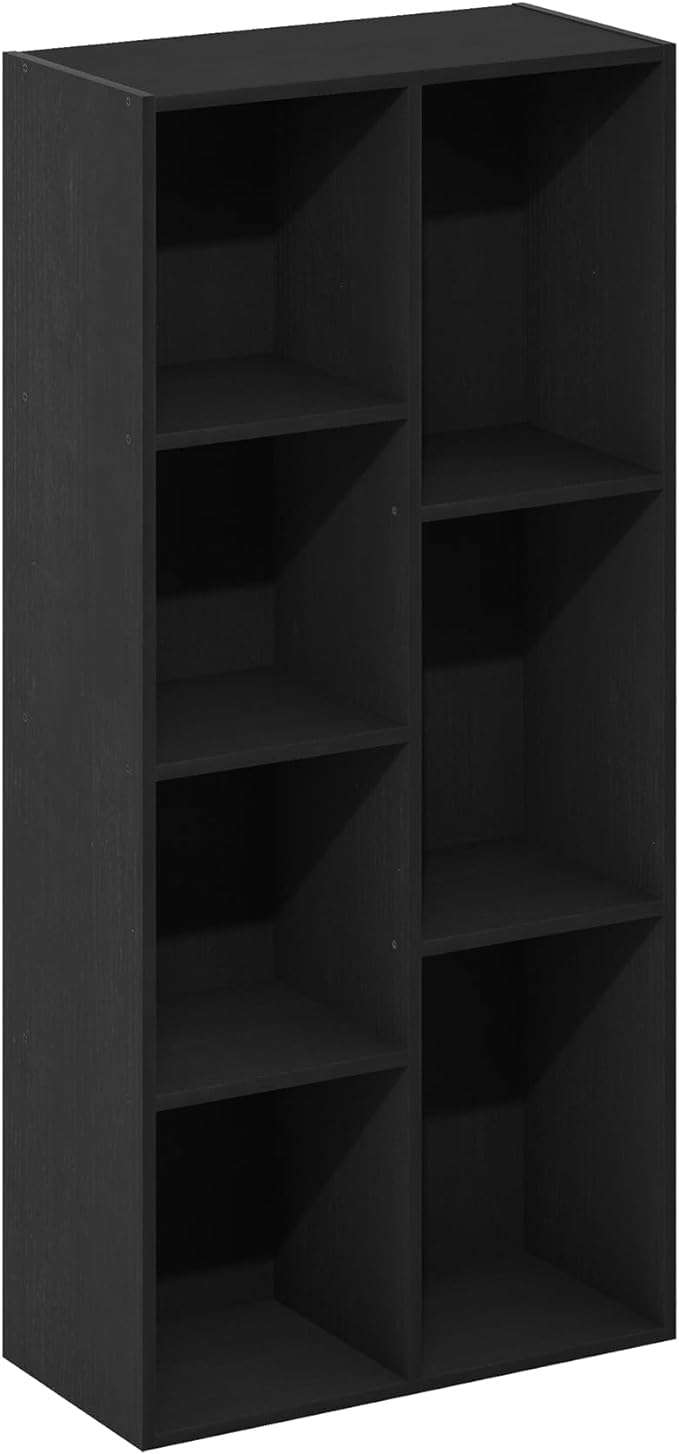 Furinno LUDER Book Shelf, 7-Cube Bookshelf, Bookcase with Open Shelves, 9.4 x 19.5 x 41.7, Easy Assembly, for Living Room, Bedroom, Home Office, Blackwood