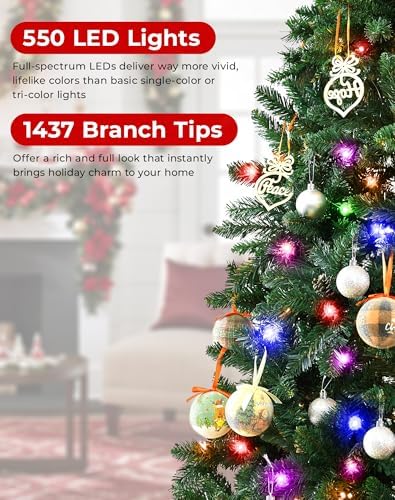9ft Smart Pencil Christmas Tree, 550 LED Color Changing with App Control, 1437 Branch Tips, Slim Artificial Tree for Small Space, Indoor Outdoor Holiday Decor
