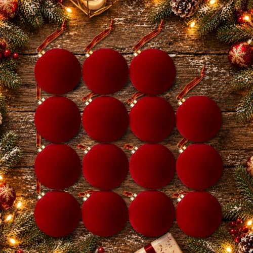 51 Pcs Christmas Velvet Ornament Set – 15 Velvet Tree Balls (3.14") & 36 Vintage Ribbon Bows (6×8") – Xmas Tree Hanging Decorations for Indoor Home Decor Burgundy