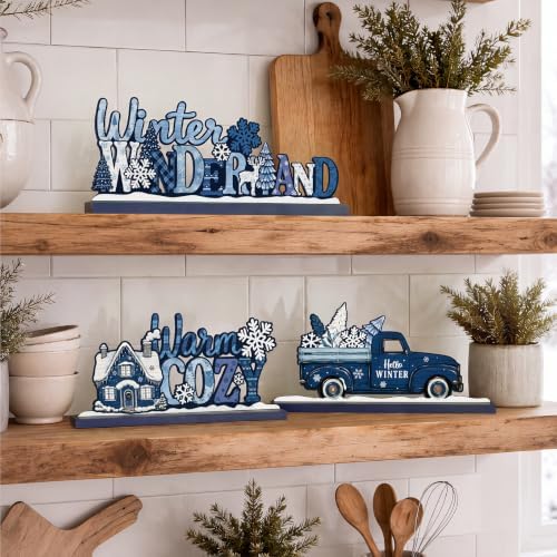 3Pcs Christmas Table Decorations, Blue Christmas Decor Indoor