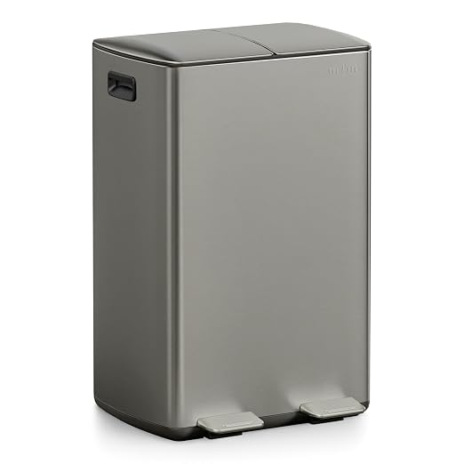 mVm Kitchen Trash Can, 16 Gal (2x8Gal) Dual Trash Can with Lids, 2 Compartment Recycling Bin Anti-Fingerprint for Kitchen Office Garbage Can